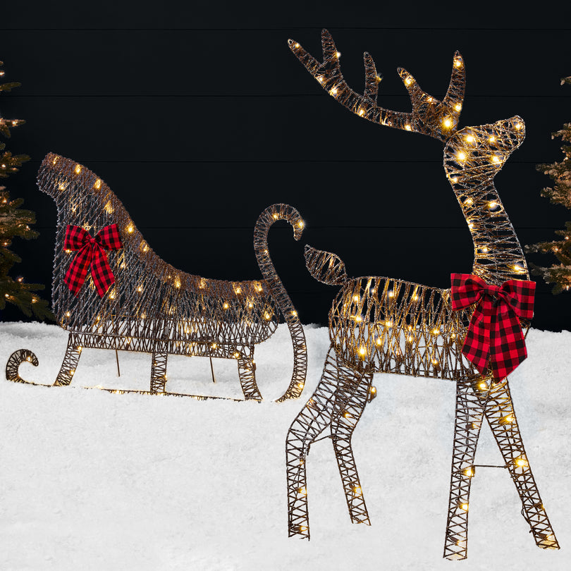 2D Lighted Outdoor Reindeer & Sleigh Decoration Set with LED Lights