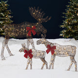 RADYAN lighted Christmas moose family decoration set glowing with 195 LED lights for yard decor
