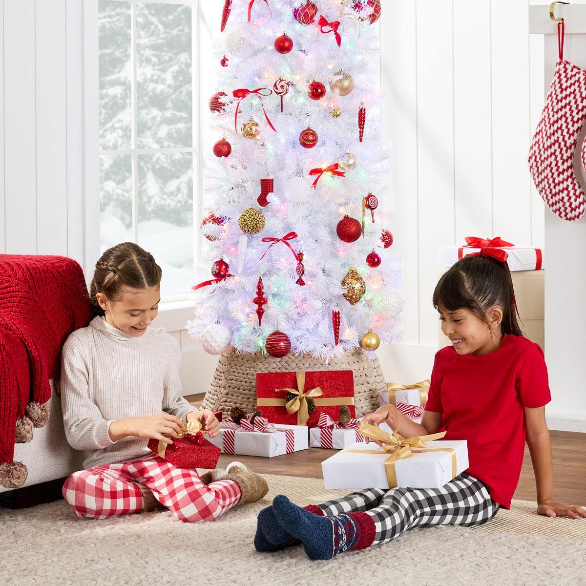 Pre-Lit Pencil Christmas Tree with Multicolor LED Lighting Modes product image showing its overall design and key.