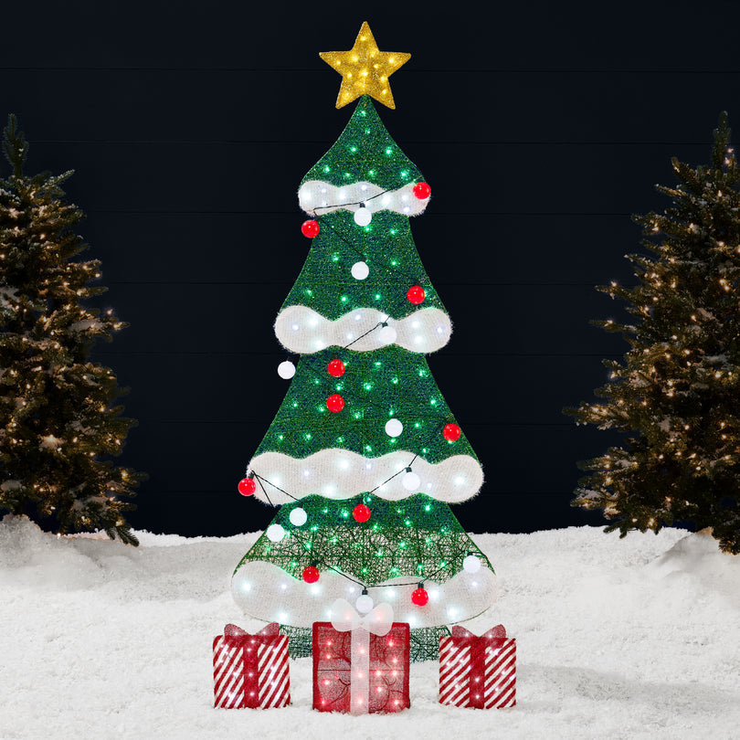 6ft Lighted Christmas Tree Yard Decoration with Gift Boxes & 170 LED Lights
