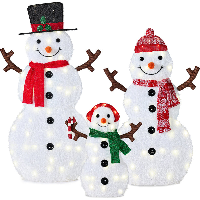 Lighted Snowman Family Outdoor Yard Decoration Set with Twinkling LED Lights