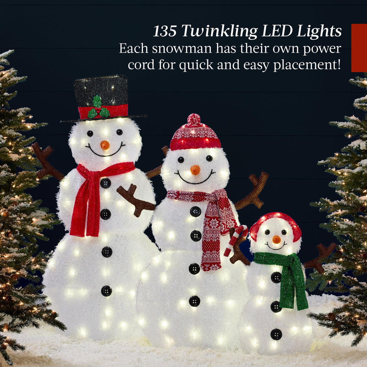 Lighted Snowman Family Outdoor Yard Decoration Set with Twinkling LED Lights