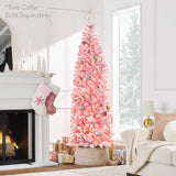 Pre Lit Snow Flocked Pink Pencil Christmas Tree with Lights