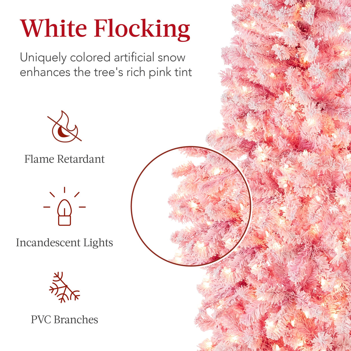 Pre Lit Snow Flocked Pink Pencil Christmas Tree with Lights