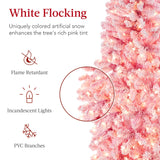 Pre Lit Snow Flocked Pink Pencil Christmas Tree with Lights