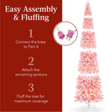 Pre Lit Snow Flocked Pink Pencil Christmas Tree with Lights