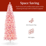 Pre Lit Snow Flocked Pink Pencil Christmas Tree with Lights