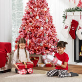 Pre-Lit Flocked Pine Christmas Tree with Warm White String Lights product image showing its overall design and key.