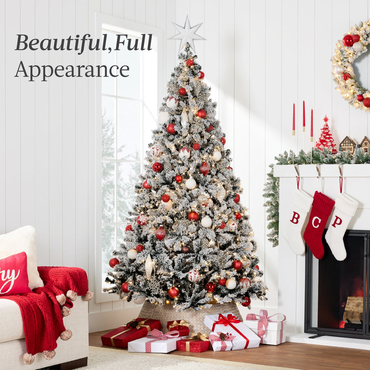 Pre-Lit Flocked Christmas Tree with Full Branch Structure and Lights product image