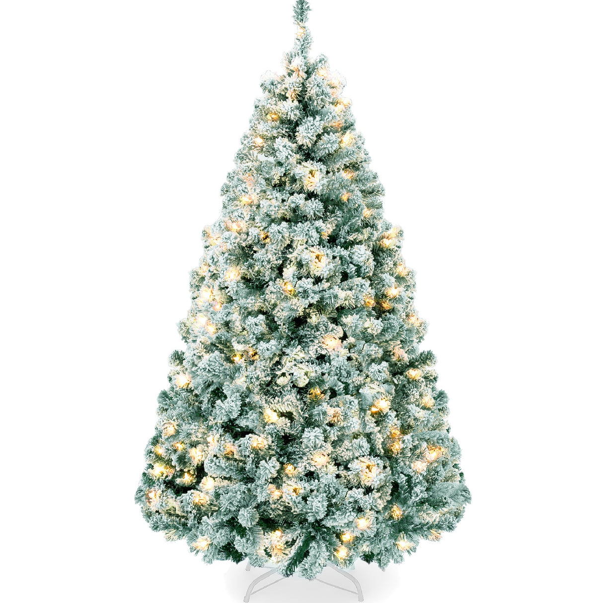 Pre Lit Sage Green Flocked Pine Christmas Tree with White Lights