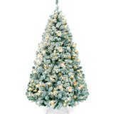 Pre Lit Sage Green Flocked Pine Christmas Tree with White Lights