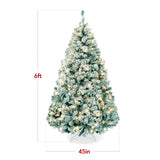 Pre Lit Sage Green Flocked Pine Christmas Tree with White Lights
