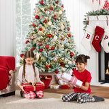 Pre Lit Sage Green Flocked Pine Christmas Tree with White Lights
