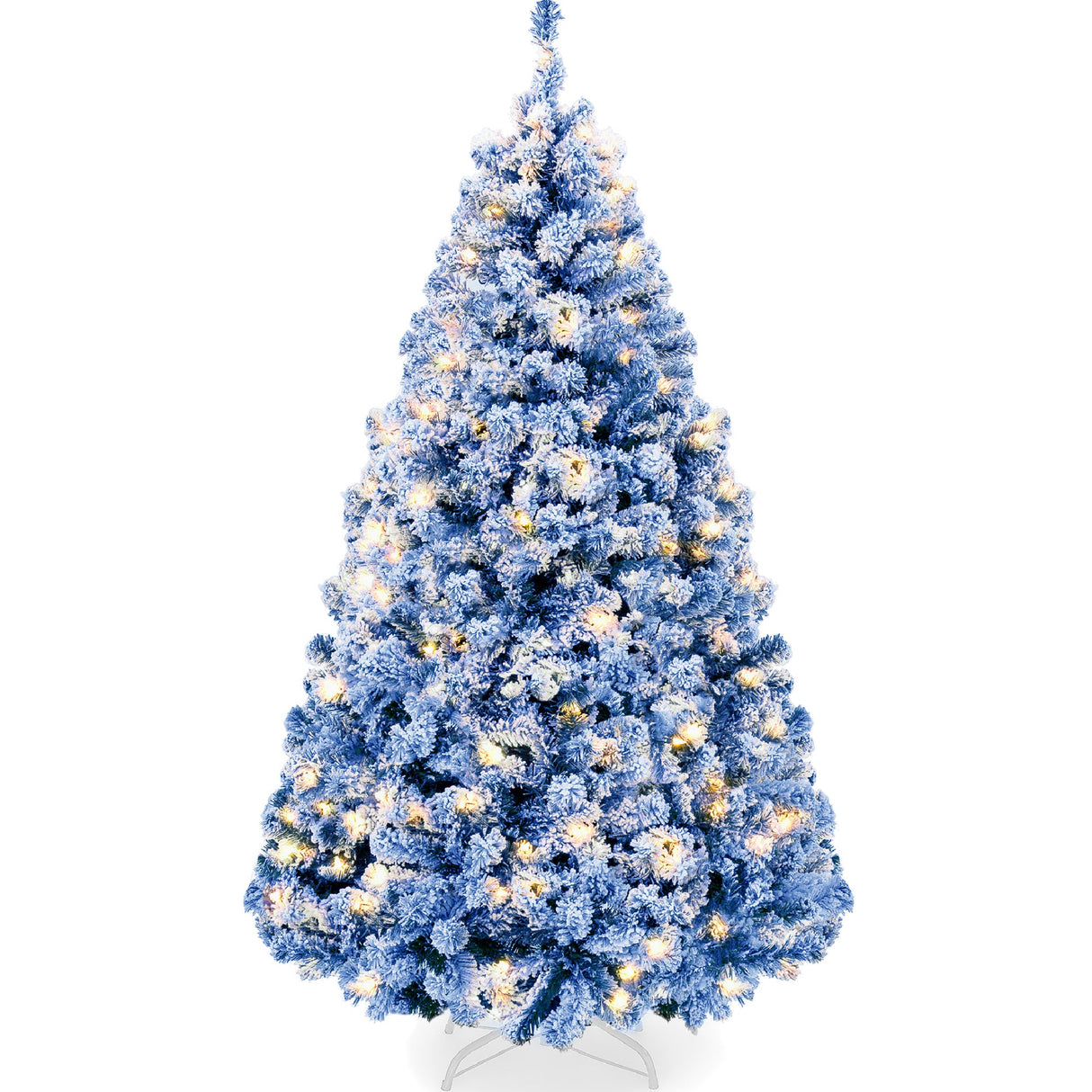 Pre Lit Blue Flocked Pine Christmas Tree with White Lights