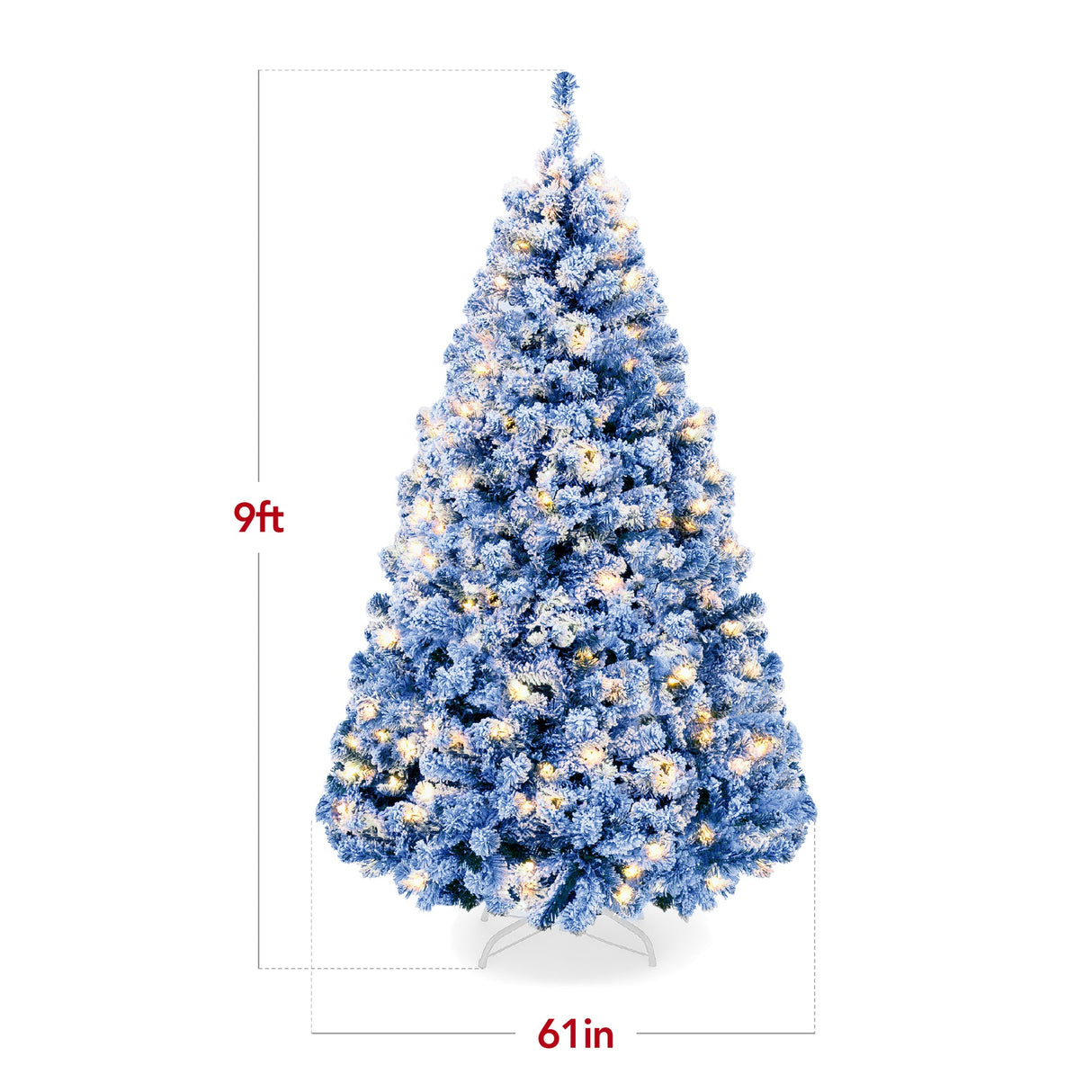 Pre Lit Blue Flocked Pine Christmas Tree with White Lights