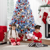 Pre Lit Blue Flocked Pine Christmas Tree with White Lights