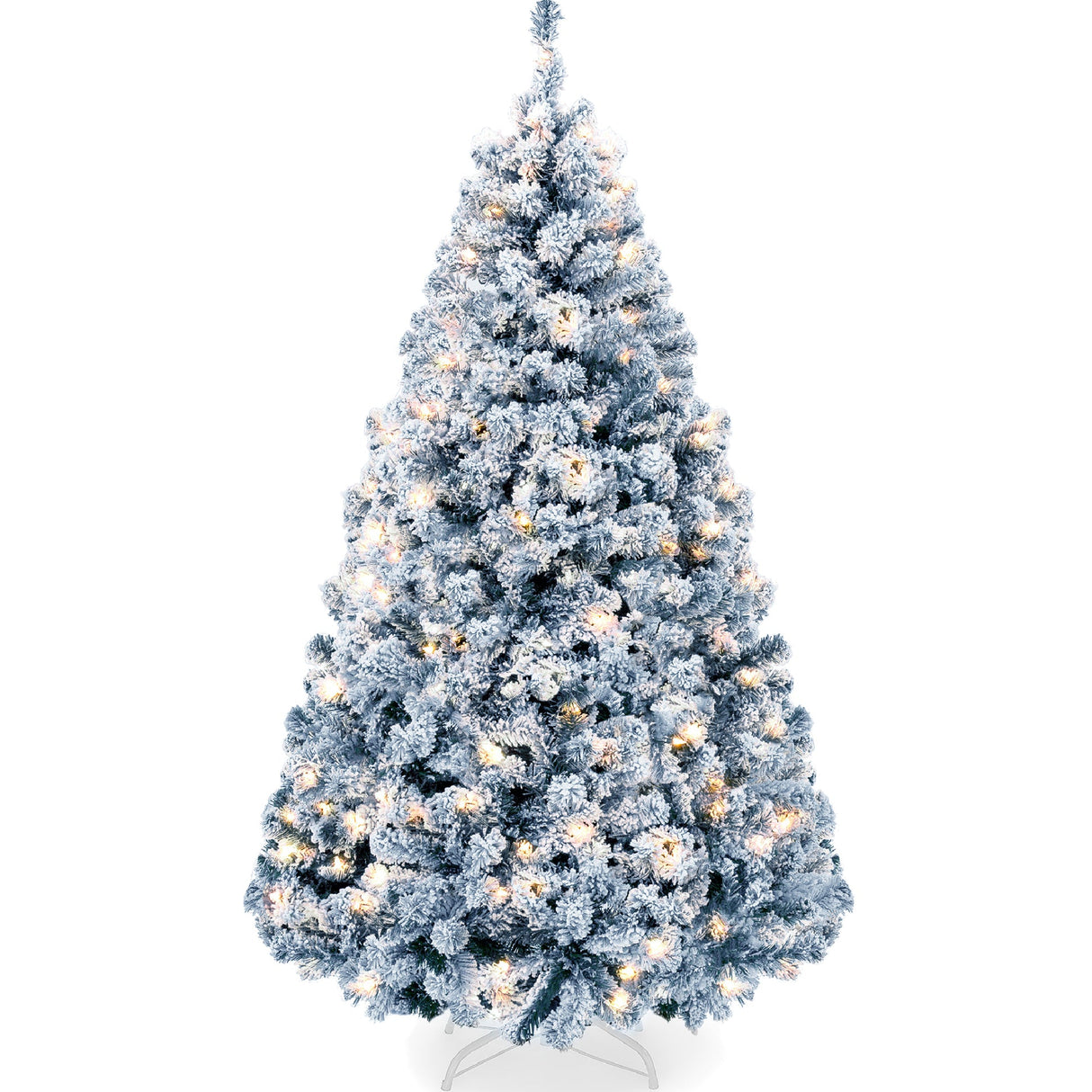 Pre Lit Ice Blue Flocked Pine Christmas Tree with Lights
