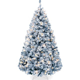 Pre Lit Ice Blue Flocked Pine Christmas Tree with Lights