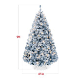 Pre Lit Ice Blue Flocked Pine Christmas Tree with Lights