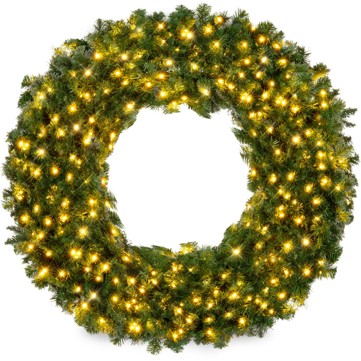 RADYAN pre-lit artificial fir Christmas wreath with plug-in LED lights hanging on a front door