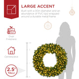 RADYAN pre-lit artificial fir Christmas wreath with plug-in LED lights hanging on a front door