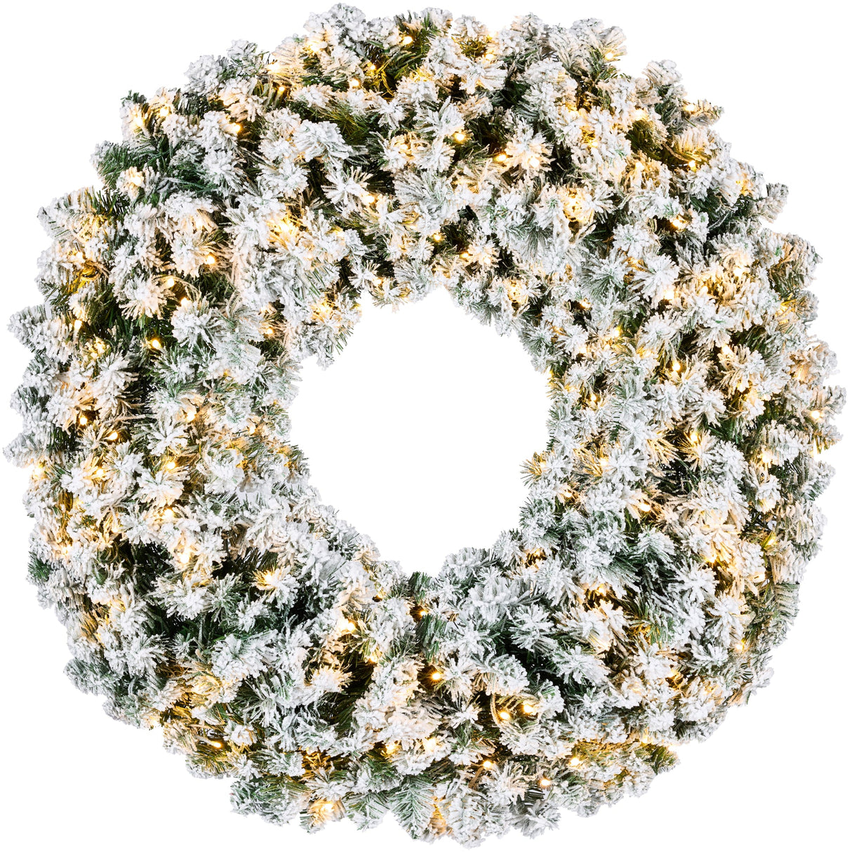 Pre-Lit Flocked Artificial Fir Christmas Wreath with 2-in-1 LED Lights