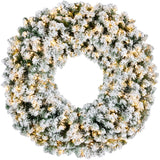 Pre-Lit Flocked Artificial Fir Christmas Wreath with 2-in-1 LED Lights