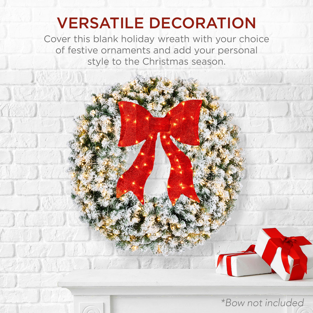 Pre-Lit Flocked Artificial Fir Christmas Wreath with 2-in-1 LED Lights