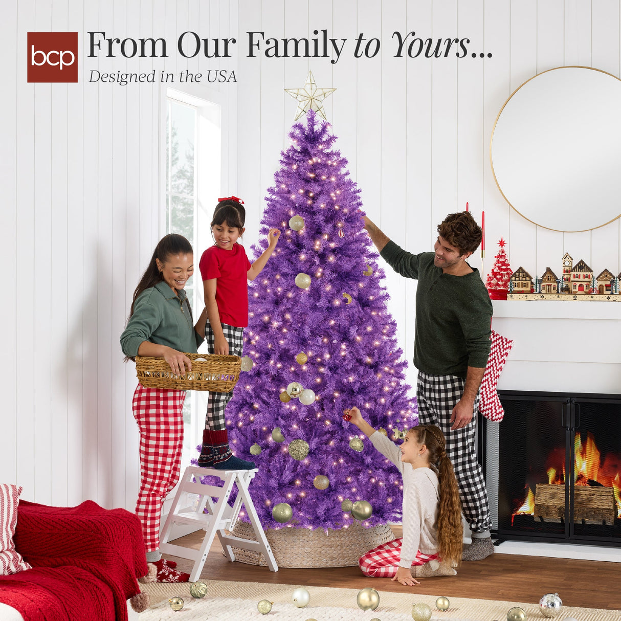 Pre Lit Purple Christmas Tree with Incandescent Lights & Metal Stand