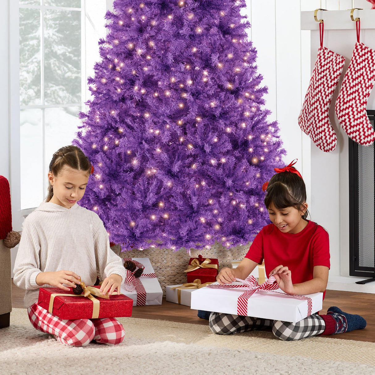 Pre Lit Purple Christmas Tree with Incandescent Lights & Metal Stand
