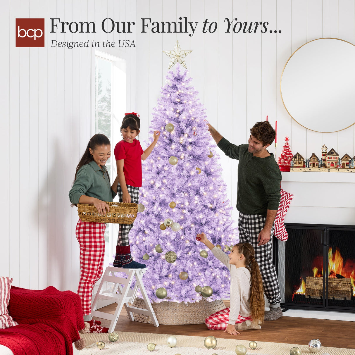 Pre Lit Lavender Christmas Tree with Incandescent Lights & Metal Stand