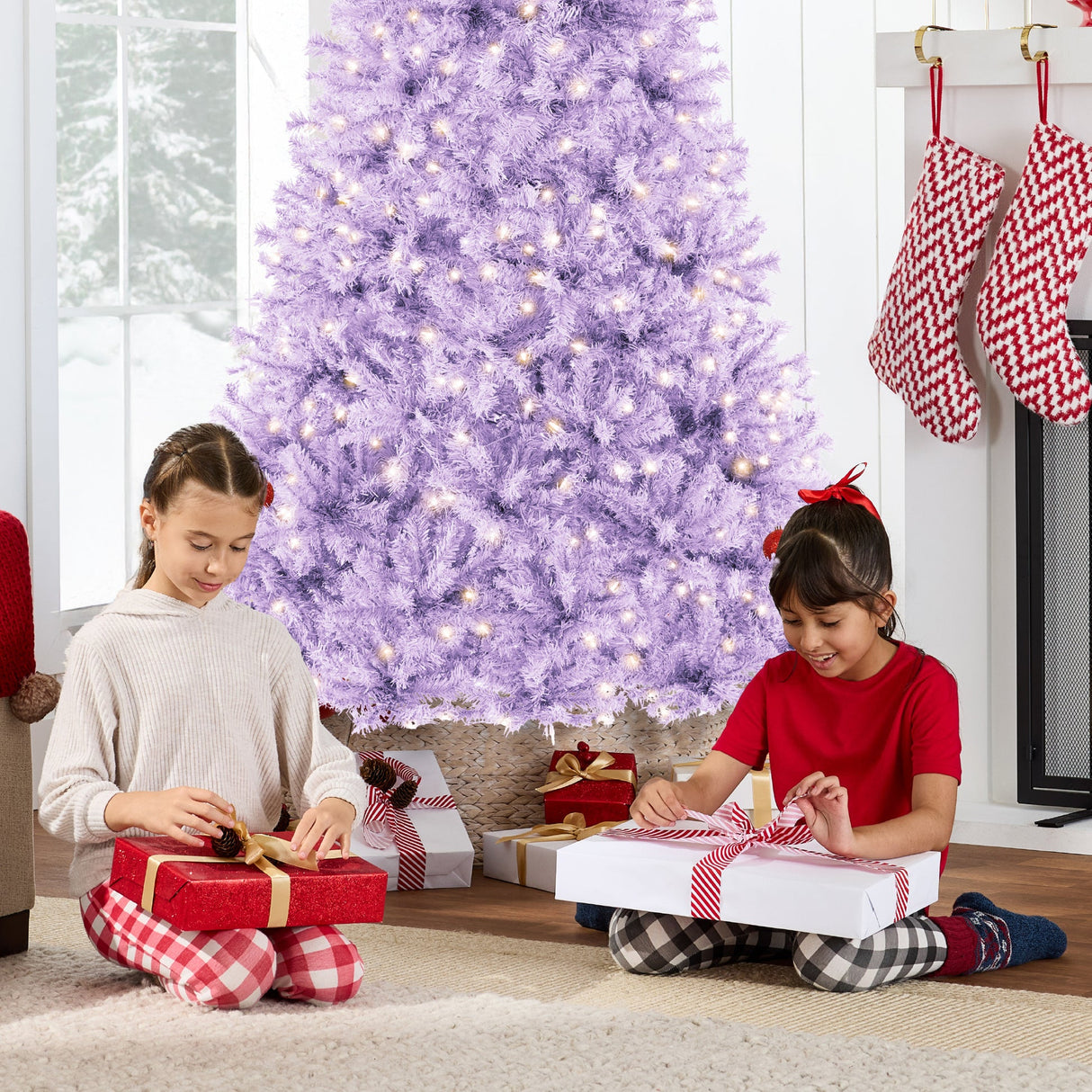 Pre Lit Lavender Christmas Tree with Incandescent Lights & Metal Stand