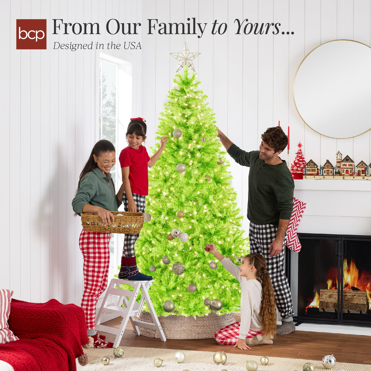 Pre Lit Lime Green Artificial Christmas Tree with Incandescent Lights