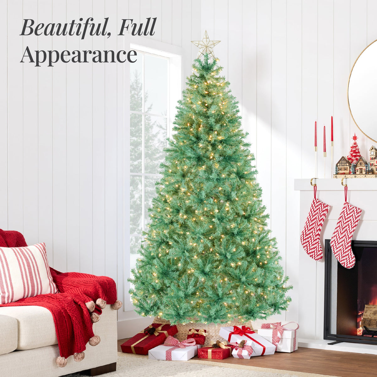Pre-Lit Artificial Christmas Tree with Warm LED String Lights product image showing its overall design and key features.