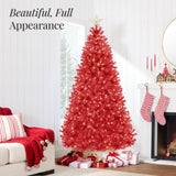 Pre Lit Red Artificial Christmas Tree with Incandescent Lights
