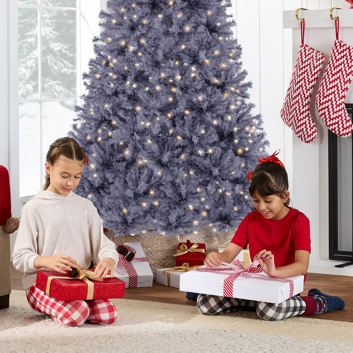 Pre Lit Charcoal Artificial Christmas Tree with Incandescent Lights