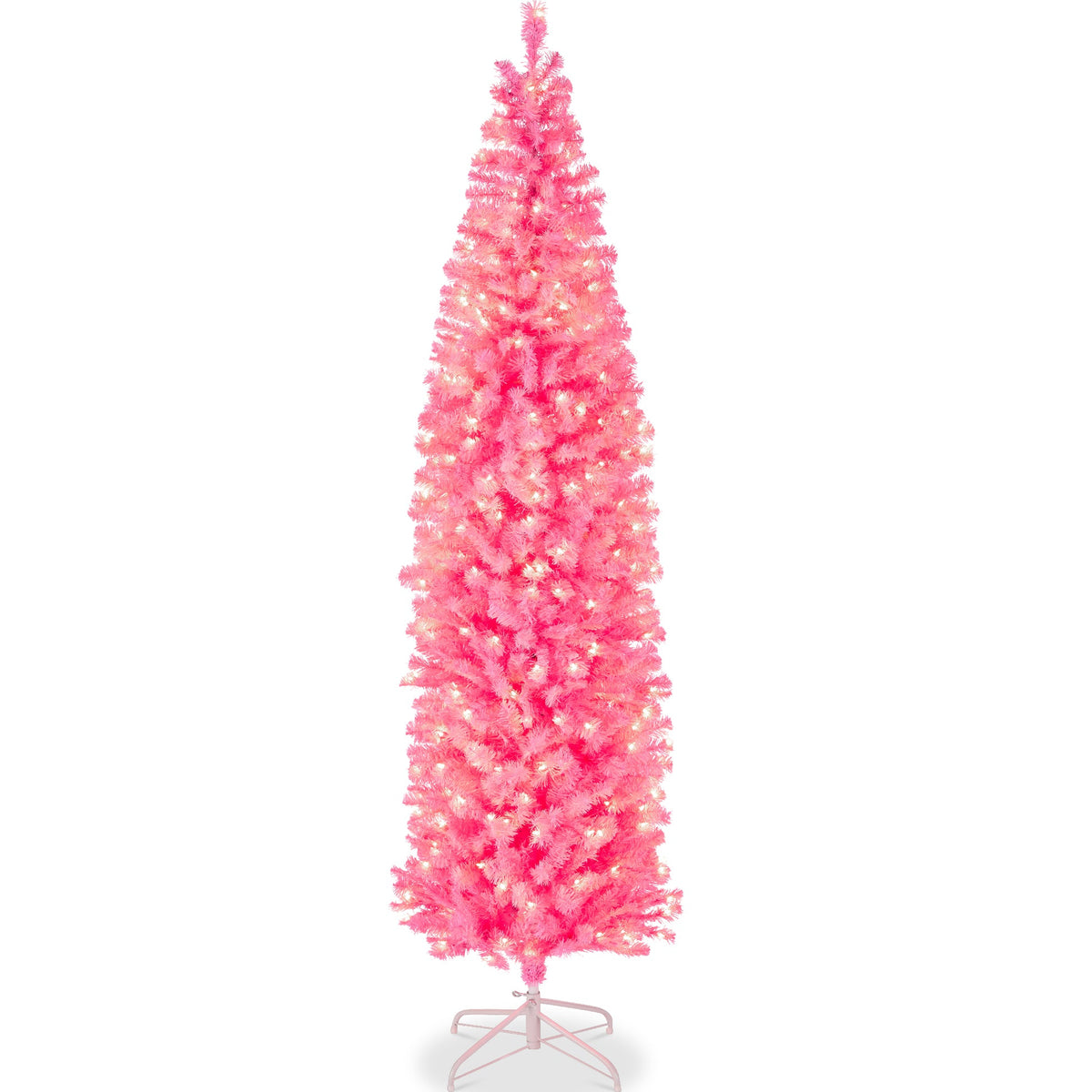 Pre-Lit Pencil Christmas Tree with Warm White LED String Lights product image showing its overall design and key.
