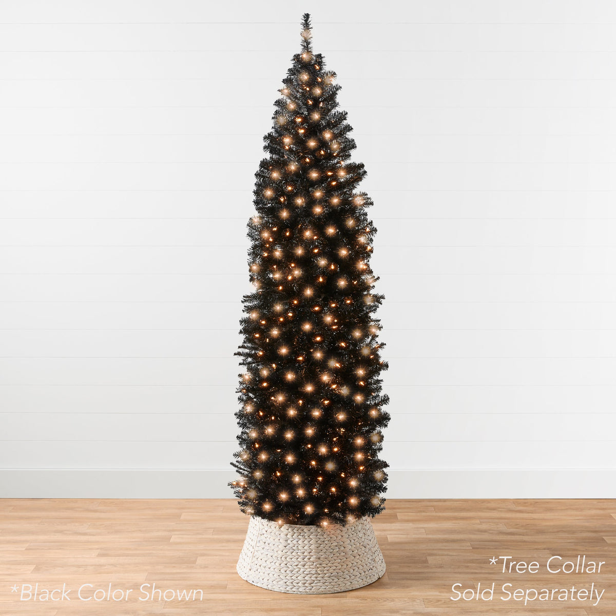 Pre-Lit Pencil Christmas Tree with Warm White LED String Lights product image showing its overall design and key.