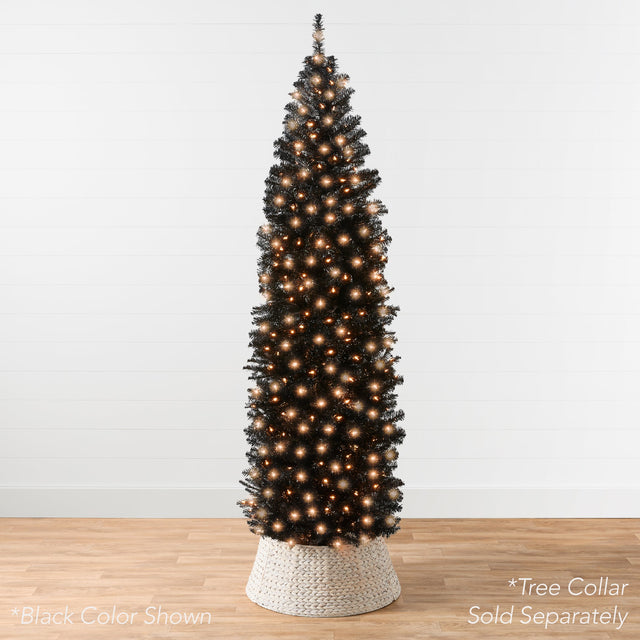 Pre-Lit Pencil Christmas Tree with Warm White LED String Lights product image showing its overall design and key.