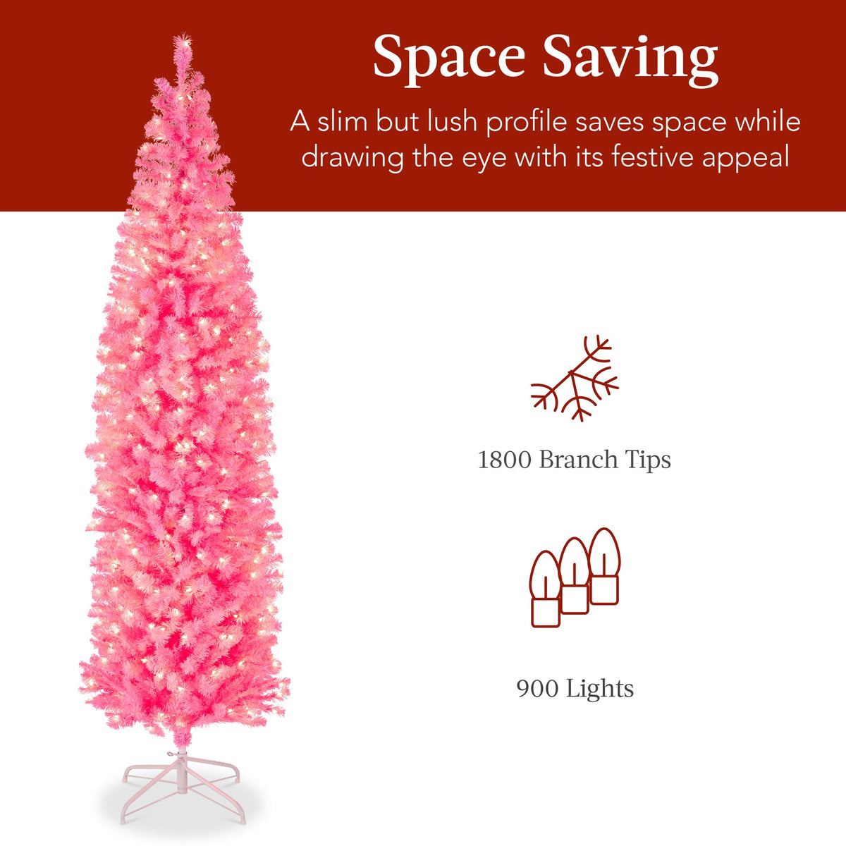 Pre-Lit Pencil Christmas Tree with Warm White LED String Lights product image showing its overall design and key.