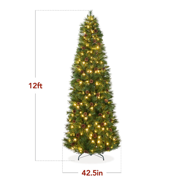 Pre-Lit Scotch Pine Pencil Christmas Tree with Sturdy Metal Stand product image showing its overall design and key.