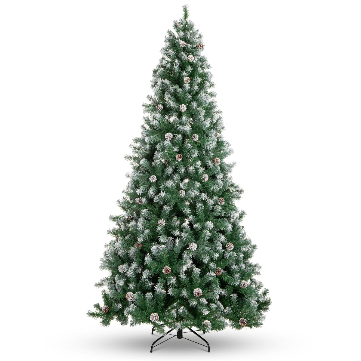 Pre-Decorated Flocked Christmas Tree with Pinecone Branch Tips product image showing its overall design and key.