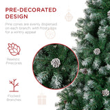 Pre-Decorated Flocked Christmas Tree with Pinecone Branch Tips product image showing its overall design and key.