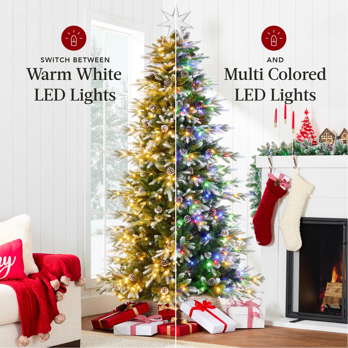 Pre-Lit Flocked Slim Aspen Noble Fir Christmas Tree with Metal Stand product image