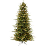 Pre-Lit Artificial Aspen Slim Noble Fir Christmas Tree with Stand product image showing its overall design and key.