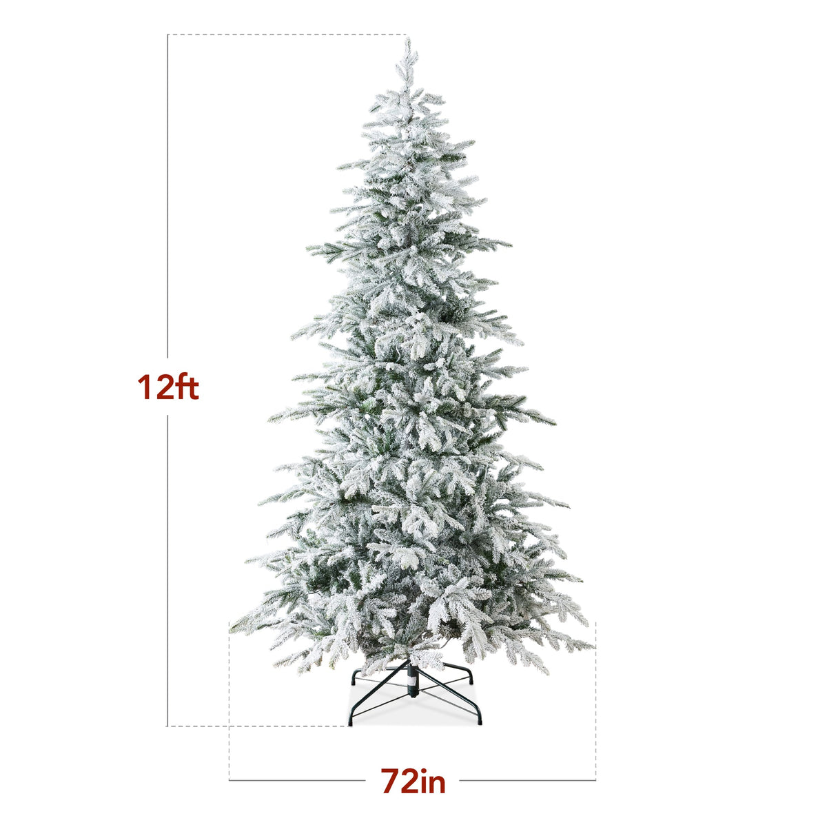 Pre-Lit Flocked Aspen Noble Fir Christmas Tree with Metal Stand product image showing its overall design and key.