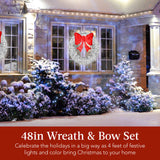 48-Inch Pre-Lit Outdoor Christmas Wreath with LED Lights & Decorative Bow