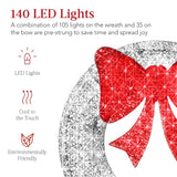 48-Inch Pre-Lit Outdoor Christmas Wreath with LED Lights & Decorative Bow
