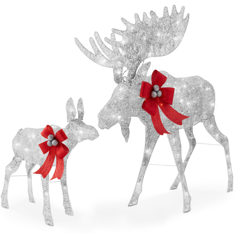 Pre-Lit Outdoor Christmas Wreath, LED Metal Holiday Decor w/ Bow - 48in
