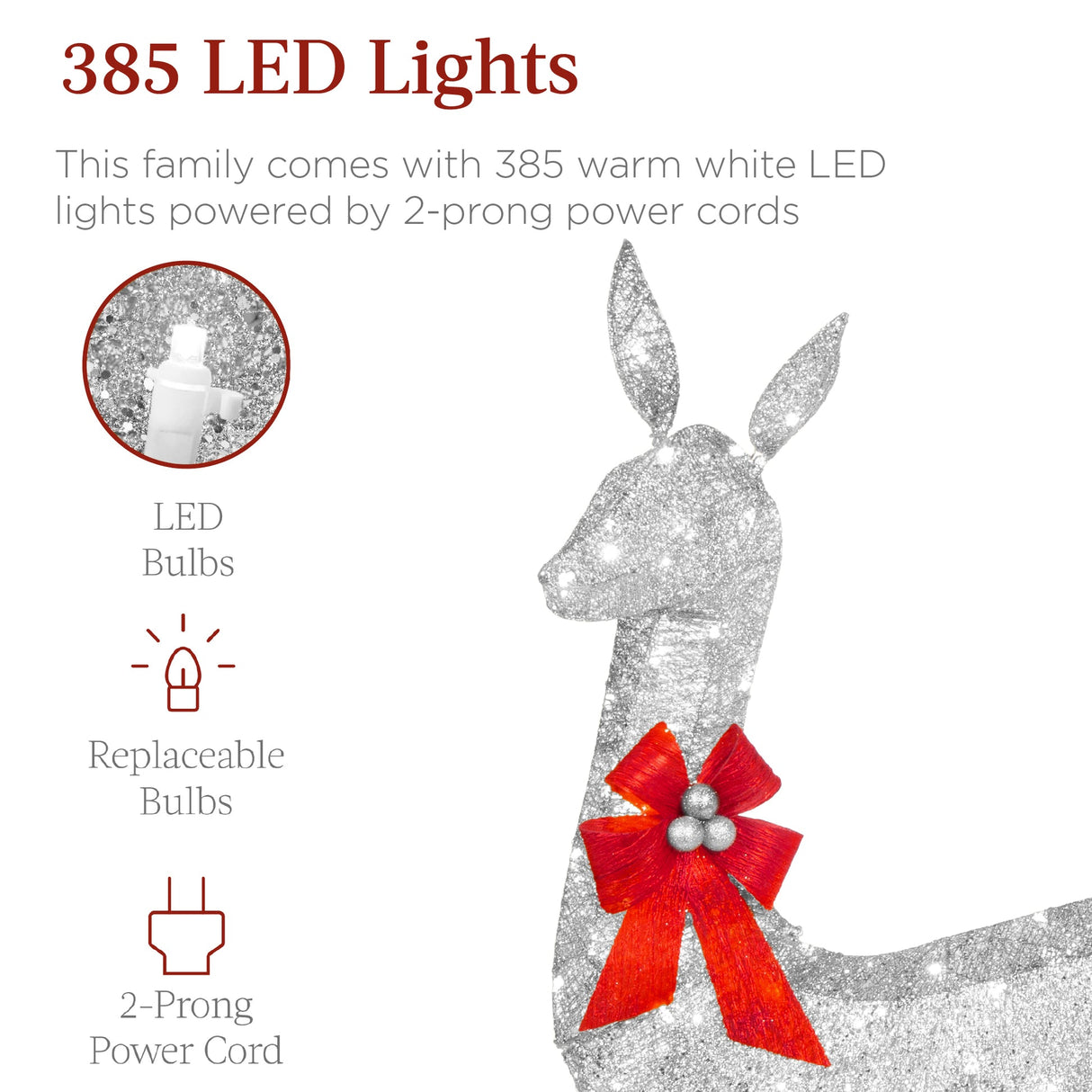 6.5Ft 3-Piece Lighted Christmas Deer Set Outdoor Decor with LED Lights